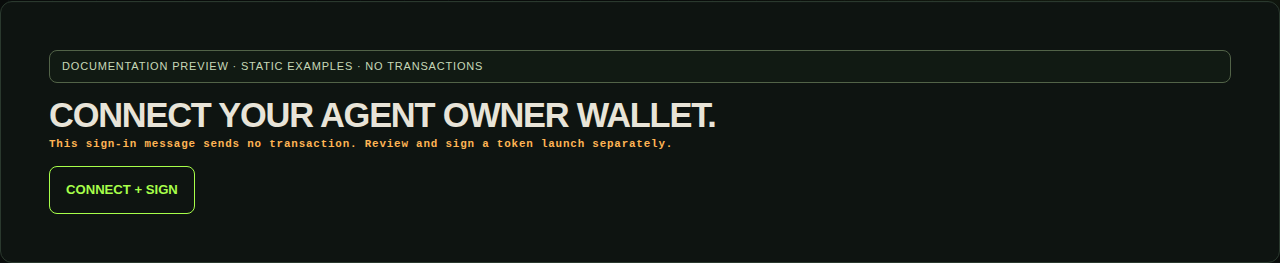 RUNCHECK owner identity panel with the Connect and Sign button and an explanation that no transaction is sent